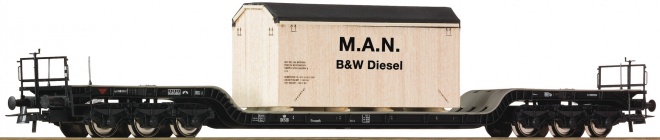 Depressed center Flat car loaded with crate<br /><a href='images/pictures/Roco/229746.jpg' target='_blank'>Full size image</a>